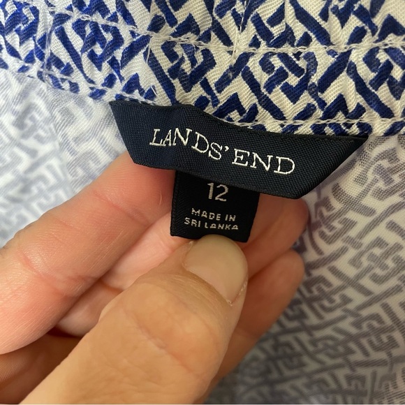 Land’s End Women’s 12 Flowy Indigo Print Drawstring Pants Resort Beach Geometric - Picture 6 of 7